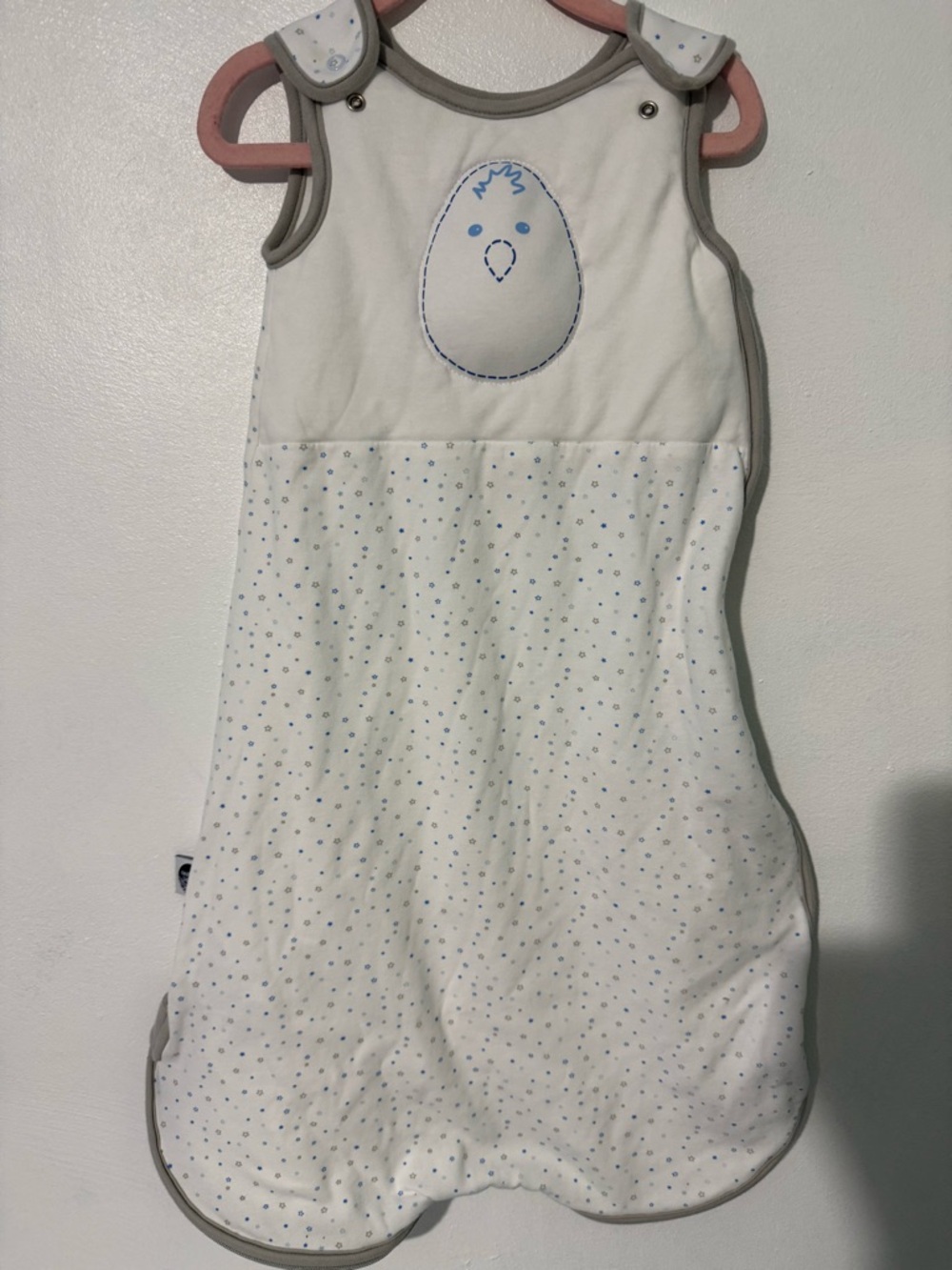 Nested Bean Zen Sack Classic White Sleep Sack with Blue and Gray Stars flaw
